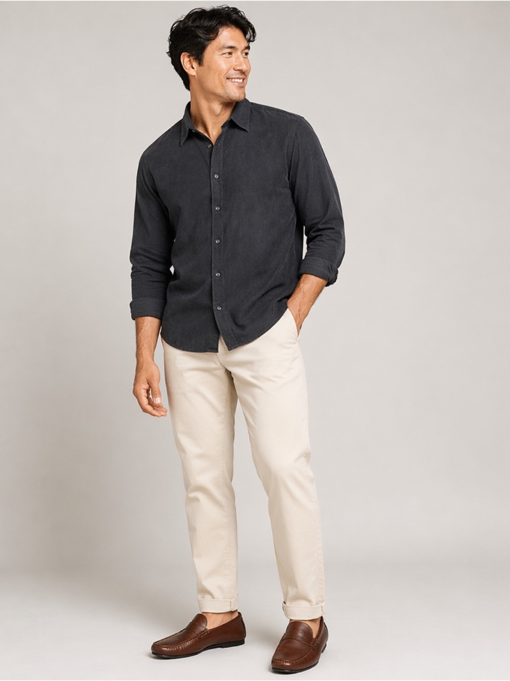 Saks Fifth Avenue Men’s Dark Navy Button Front Shirt XXL 100% Cotton Long Sleeve